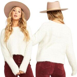 NWOT Show Me Your Mumu Cropped Varsity Sweater Knubby Knit Women's Small Cream